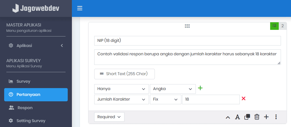 Penerapan Validasi Pada Jawaban Survey